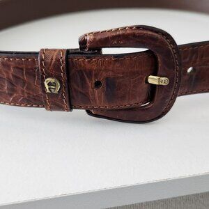 Ladies Leather Alligator brown belt - Size 30" - Made in Italy